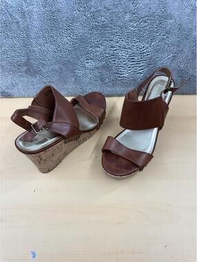 Material Girl Brown Leather Wedge Sandals